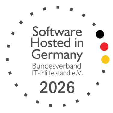 Software Hosted in Germany 2026 – BCS von Projektron Logo der Auszeichnung Software Hosted in Germany 2026 des Bundesverbands IT-Mittelstand – verliehen an BCS von Projektron für Hosting, Datensicherheit und Zukunftsfähigkeit