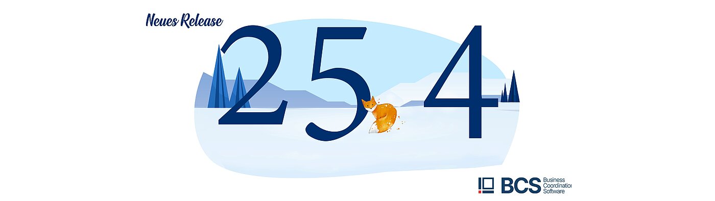 Mit BCS 25.4 profitieren Teams von modernisierten Kostendiagrammen, interaktiven Meilensteinverläufen, optimiertem Kanban Board und leistungsstarken Ticketauswertungen. BCS 25.4: Titelbild Winter mit Fuchs: Kostendiagramm, Meilensteinverlauf, Kanbanboard und Ticketauswertung