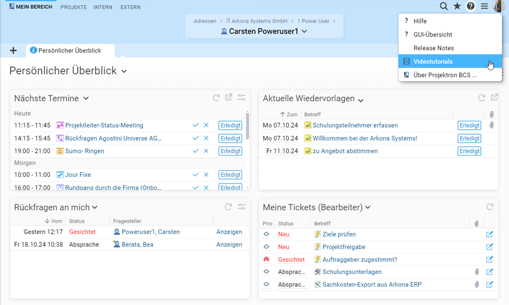 Über die Dokumentation gelangen Sie mit einem Klick zu den BCS-Videotutorials. Screenshot aus der Dokumentation: Ein Klick führt zu den BCS-Videotutorials