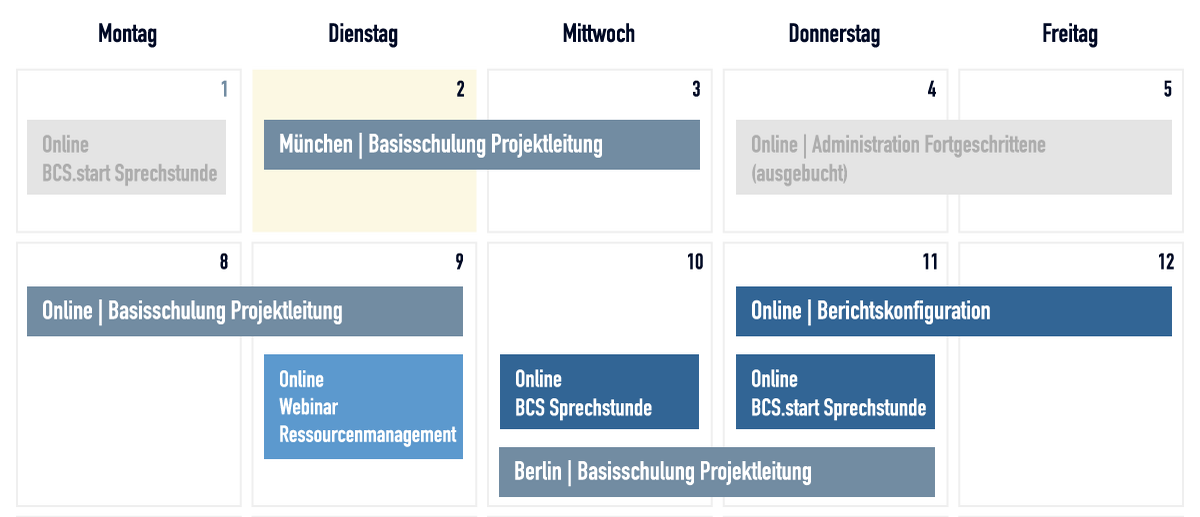Termine kompakt: In unserem Kalender finden Sie unsere Veranstaltungsangebote sowohl für den aktuellen als auch für die nächsten sechs Monate. Veranstaltungskalender Projektron