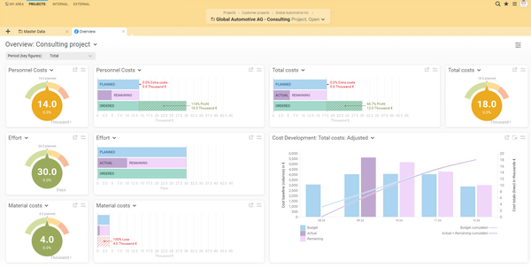 The project overview in BCS provides you with a compact overview of the most important KPIs for your project controlling. Project overview in BCS