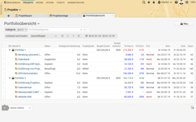 Die Portfolioübersicht ermöglicht den Vergleich verschieden ausgerichteter Projektportfolios.