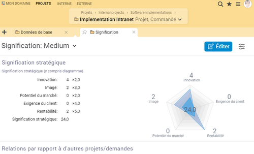 Analyse de l'importance stratégique dans Projektron BCS