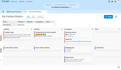 Personal Kanban board in Projektron BCS