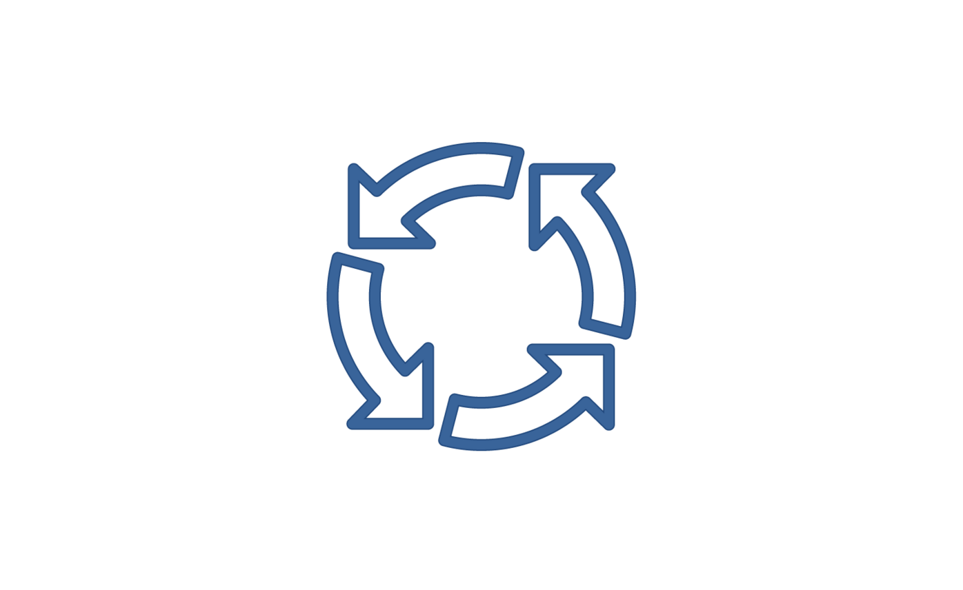 Der Kreis aus Pfeilen symbolisiert die dynamische Anpassungsfähigkeit von BCS, das sich flexibel an Unternehmensprozesse und sich ändernde Anforderungen anpasst. Piktogramm eines Kreises aus Pfeilen als Symbol für flexible, modulare und anpassbare ERP-Systemprozesse in BCS