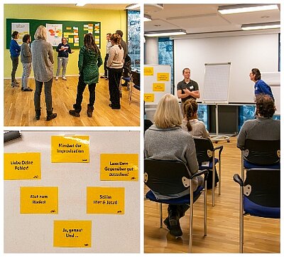 Motiviert und voller Energie: Teilnehmer des Workshops „Präsentation und Vorträge halten“ bei Projektron, angeleitet von samt und sonders.