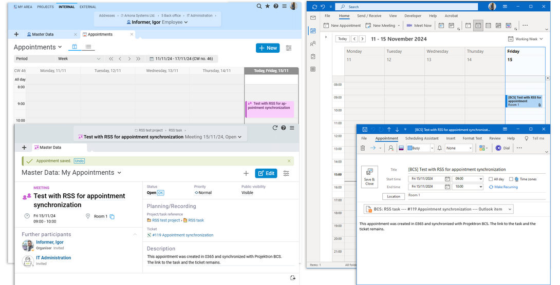 Calendar synchronization between Projektron BCS and Outlook via RSS feed