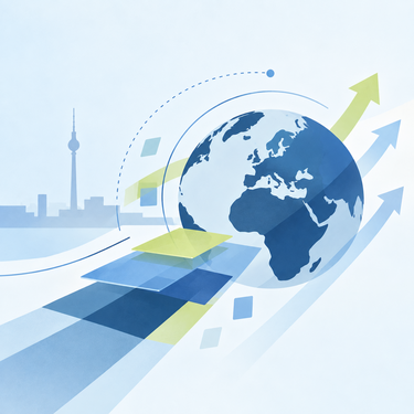 Projektron bei den Leading Innovators 2027 Illustration eines Globus mit aufsteigenden Pfeilen als Symbol für Innovation, Wachstum und die Aufnahme von Projektron in die Leading Innovators 2027.