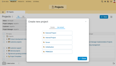 Whether Scrum or classic project management: BCS supports you in your project planning with the right planning wizard. Start your project planning in Projektron BCS by selecting the appropriate wizard.