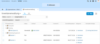 Screenshot von der Inventarverwaltung in Projektron BCS