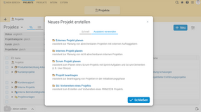 Starten Sie Ihre Projektplanung in Projektron BCS mit der Auswahl des passenden Assistenten.
