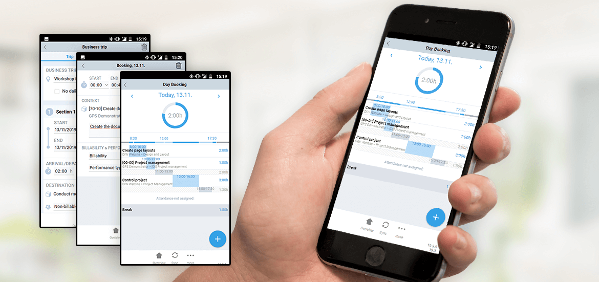Avec BCS-App, vous saisissez facilement les présences, les temps de projet, les heures de travail, les contacts et les frais, toujours et partout. Saisie mobile du temps, des contacts et des frais avec BCS-App