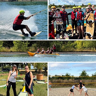 Impressions from our 2026 summer party at the Magix Water Ski Park in Großbeeren: In sunny weather, 56 Projektron team members and six children enjoyed a varied day featuring water skiing, wakeboarding, beach volleyball, mini golf and a barbecue. Impressions from our 2026 summer party at the Magix Water Ski Park in Großbeeren: In sunny weather, 56 Projektron team members and six children enjoyed a varied day featuring water skiing, wakeboarding, beach volleyball, mini golf and a barbecue.
