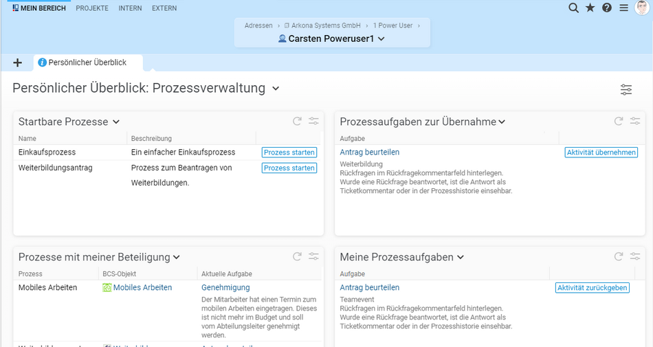 Nach Prozessmodellen arbeiten: Prozesse direkt in Projektron BCS starten und Aufgaben übernehmen