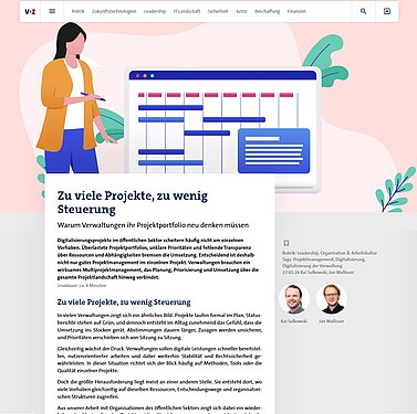 Screenshot des VdZ-Artikels „Zu viele Projekte, zu wenig Steuerung“ Screenshot des VdZ-Blogartikels „Zu viele Projekte, zu wenig Steuerung – Warum Verwaltungen ihr Projektportfolio neu denken müssen“ von Kai Sulkowski und Jan Wallisser, veröffentlicht unter https://www.vdz.org/leadership-organisation-arbeitskultur/zu-viele-projekte-zu-wenig-steuerung (letzter Abruf am 27.05.2026)