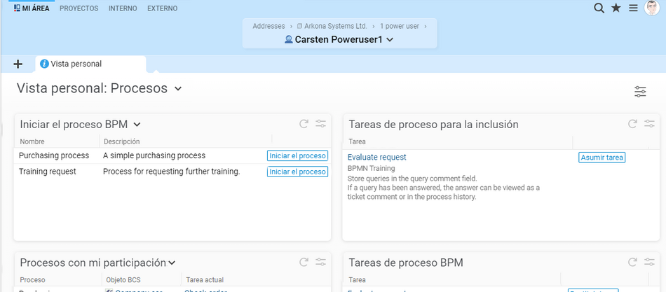 Trabaje según modelos de procesos: Inicie procesos directamente en Projektron BCS y asuma tareas