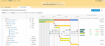 Projektplan mit Ressourcenauslastung in BCS