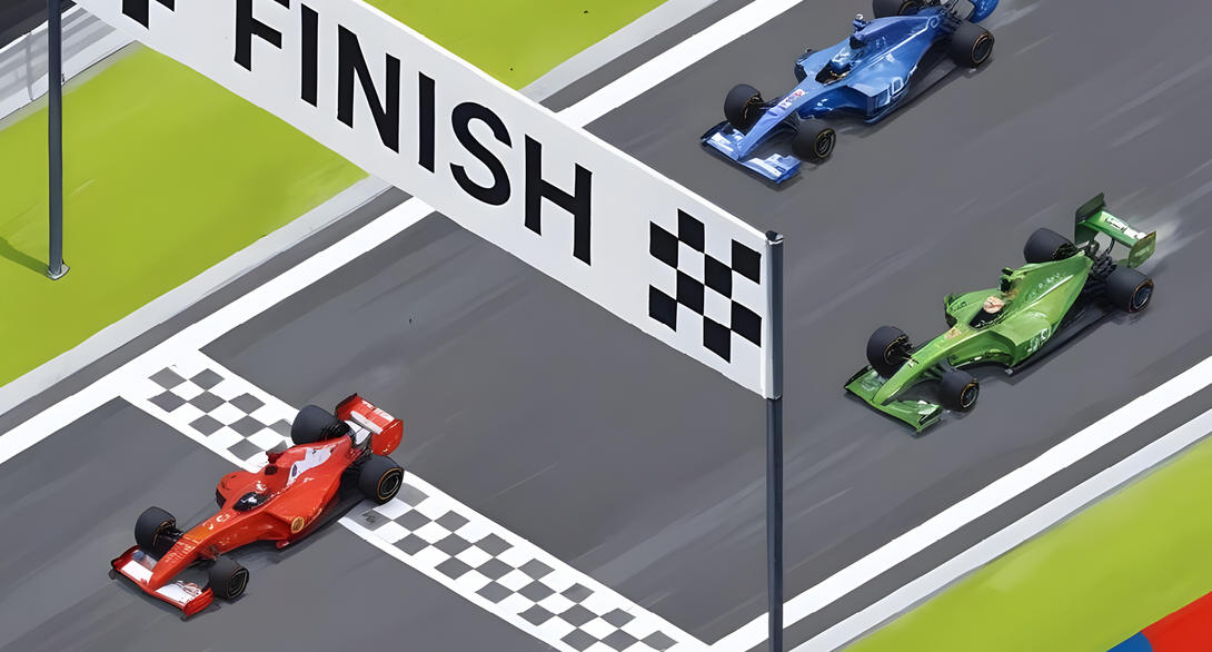 Project objectives definition visualized as a finish line in a car race
