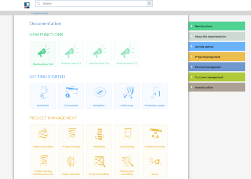 Screenshot of the Projektron BCS documentation