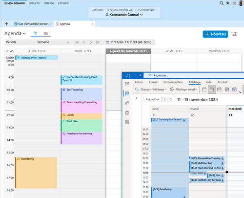 Synchronisation de rendez-vous BCS avec Outlook Capture d'écran