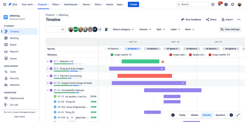 In Jira, you track the progress of your teams in real time and visually display dependencies within the team.(Source: https://www.atlassian.com/software/jira/templates/agile-roadmap; last accessed 02/13/2026) Screenshot roadmaps in Jira.