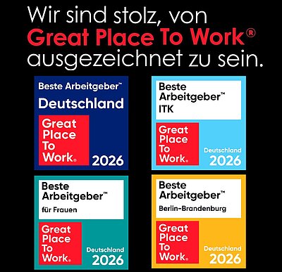 Projektron GmbH’s awards in the 2026 Great Place To Work® competition: Best Employers in ICT (1st place), Berlin-Brandenburg (2nd place), for Women (5th place), and Germany’s Best Employers (2nd place in the 101–250 employee category). Projektron GmbH’s awards in the 2026 Great Place To Work® competition: Best Employers in ICT (1st place), Berlin-Brandenburg (2nd place), for Women (5th place), and Germany’s Best Employers (2nd place in the 101–250 employee category).