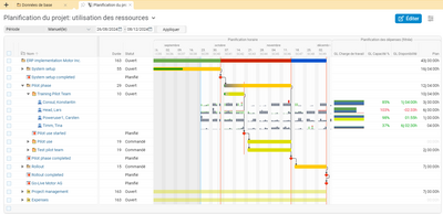 Plan de projet avec utilisation des ressources dans BCS