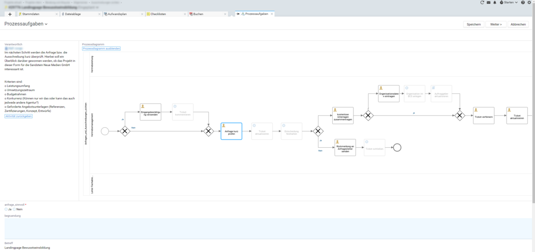 Sandstein Neue Medien GmbH Processus BPMN dans Projektron BCS