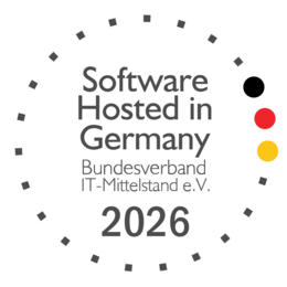 Die Auszeichnung „Software Hosted in Germany 2026“ des Bundesverbands IT-Mittelstand für das Business Coordination Software-System (BCS) von Projektron Logo der Auszeichnung Software Hosted in Germany 2026 des Bundesverbands IT-Mittelstand – verliehen an BCS von Projektron für Hosting, Datensicherheit und Zukunftsfähigkeit