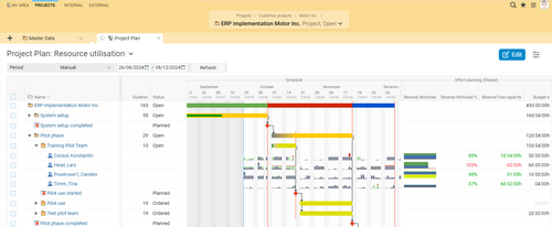 Project plan with resource utilization in BCS