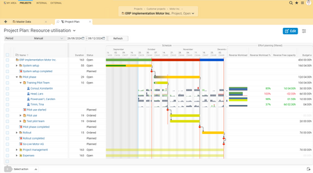 Project plan with resource utilization in BCS