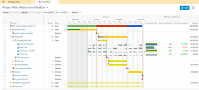 Project plan with resource utilization in BCS