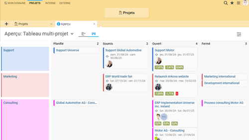 Tableau multi-projets dans Projektron BCS