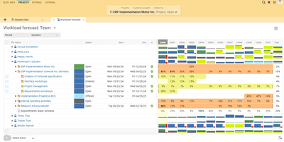 Clear workload analysis: The extent of your employees' workload is visualized by colored bars