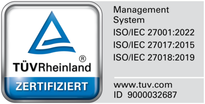 TÜV Rheinland certification seal for Projektron GmbH’s ISO/IEC 27001:2022 certification with additional controls in accordance with ISO/IEC 27017 and ISO/IEC 27018. TÜV Rheinland certification seal for Projektron GmbH’s ISO/IEC 27001:2022 certification with additional controls in accordance with ISO/IEC 27017 and ISO/IEC 27018.
