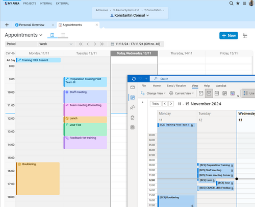 appointment synchronization BCS with Outlook Screenshot