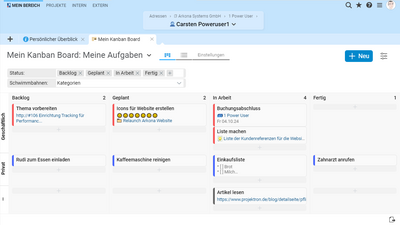 Persönliches Kanban-Board in Projektron BCS