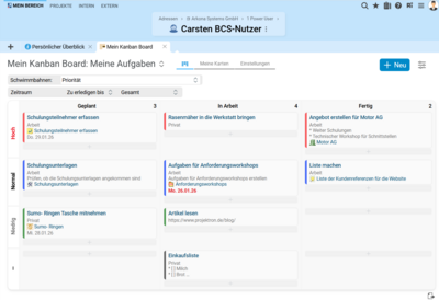 Das persönliche Kanban-Board hilft Ihnen, Aufgaben übersichtlich zu organisieren und effizient zu verwalten. Persönliches Kanban-Board in BCS