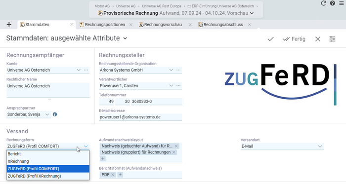 BCS unterstützt neben ZUGFeRD für den elektronischen Rechnungsverkehr auch das Format XRechnung sowie QR-Rechnungen für die Schweiz. ZUGFeRD Format für E-Rechnungen in BCS