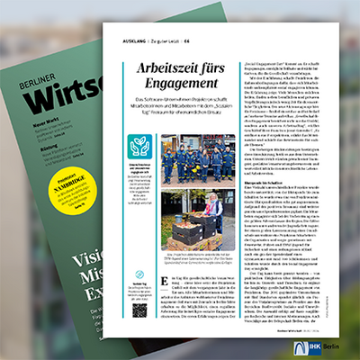 Das IHK-Magazin Berliner Wirtschaft stellt Projektrons Sozialen Tag vor und zeigt, wie Unternehmen soziales Engagement aktiv ermöglichen. Das IHK-Magazin Berliner Wirtschaft stellt Projektrons Sozialen Tag vor und zeigt, wie Unternehmen soziales Engagement aktiv ermöglichen.