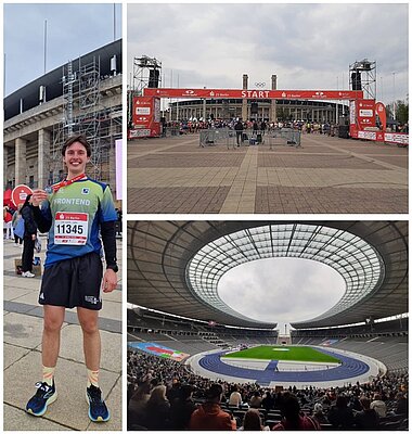 A Projektron employee crosses the finish line at the Olympiastadion during S25 Berlin 2026 despite rainy conditions. A Projektron employee crosses the finish line at the Olympiastadion during S25 Berlin 2026 despite rainy conditions.