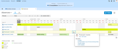 Congés et journées de récupération dans Projektron BCS