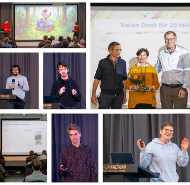 Herbsttreffen 2025 bei Projektron – Ein Tag voller Einblicke, Austausch und Teamgeist Fotocollage vom Projektron Herbsttreffen 2025 in der Berliner Forum Factory. Zu sehen sind Mitarbeitende verschiedener Standorte bei Vorträgen, Diskussionen und Gesprächen. Die Veranstaltung bot spannende Einblicke aus allen Abteilungen, darunter Entwicklung, Marketing und Geschäftsführung, und endete mit einem gemeinsamen Essen und Kickern im Büro.