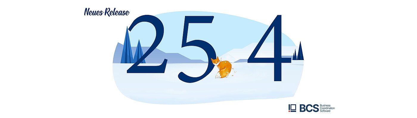 Mit BCS 25.4 profitieren Teams von modernisierten Kostendiagrammen, interaktiven Meilensteinverläufen, optimiertem Kanban Board und leistungsstarken Ticketauswertungen. BCS 25.4: Titelbild Winter mit Fuchs: Kostendiagramm, Meilensteinverlauf, Kanbanboard und Ticketauswertung