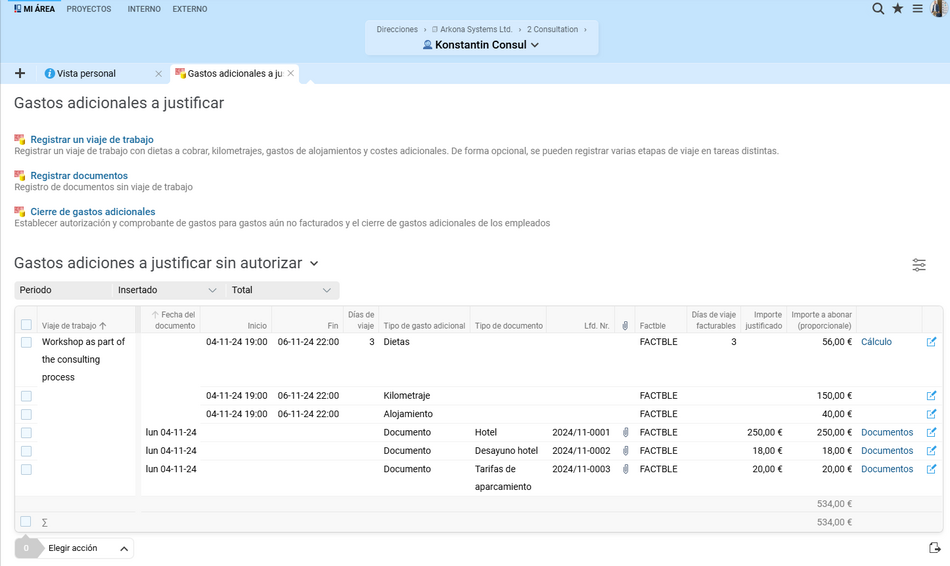 Un vistazo al módulo de registro de gastos de Projektron BCS