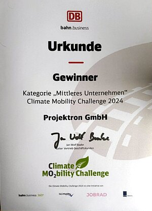 Certificate of the Climate Mobility Challenge 2024 with Projektron GmbH