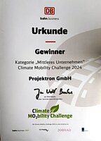 Urkunde der Climate Mobility Challenge 2024 mit Projektron GmbH