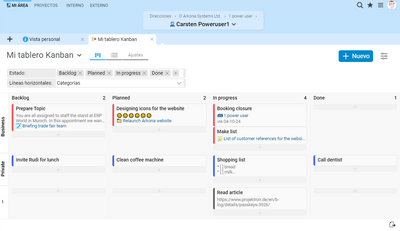 Tablero Kanban personal en Projektron BCS