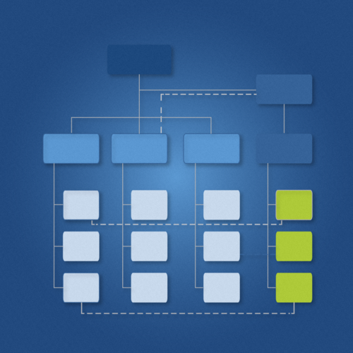 Das Teaserbild zeigt ein vereinfachtes Schema der Matrixorganisation. Die Matrixstruktur verbindet funktionale Abteilungen mit projektbezogenen Teams und sorgt so für flexible Zusammenarbeit in komplexen Projekten.