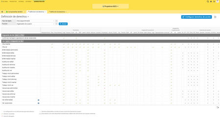En la matriz de derechos de Projektron BCS puede personalizar los derechos con unos pocos clics